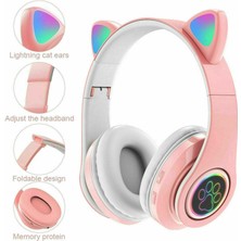 Kedi Kulak Bluetooth 5.0 Kulaklık Kulaklık Kulaklıklar Kulaklık Hoparlör Pembe