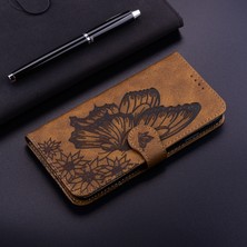 Yihang Boutique Kılıf Samsung Galaxy A51 4g Retro Çevir Cüzdan Kabartma Kelebek Kapak - Kahverengi