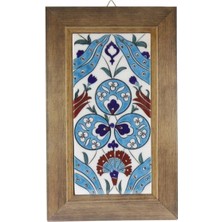 Otantik Çini Ahşap Çerçeveli Duvar Tablosu Çintemani Dekorlu En:18 Boy:28 cm