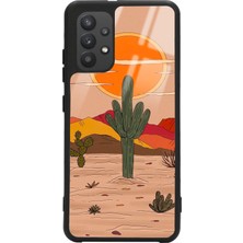 Spoyi Samsung A32 Retro Kaktüs Güneş Tasarımlı Glossy Telefon Kılıfı
