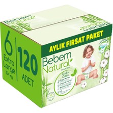 Bebem Bebek Bezi Natural Beden:6 (15+Kg) Ekstra Large 120 Adet Aylık Fırsat Pk