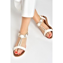 Fox Shoes Beyaz Taş Detaylı Günlük Kadın Sandalet M258312209