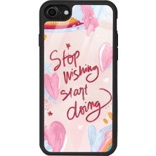 Spoyi Apple iPhone 7 - 8 Pembe Motto Tasarımlı Glossy Telefon Kılıfı