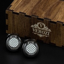 Verozi Kol Düğmesi - Yuvarlak Desenli Beyaz Taşlı Füme Gövde - Kdogf