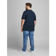Jack & Jones 2YETSBS32580  12184987 On  Buyuk Beden 0 Yaka Kısa Kol Tshirt Lacivert