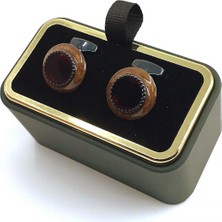 Kravatkolik Kırmızı - Kahve Yuvarlak Kol Düğmesi KD1162