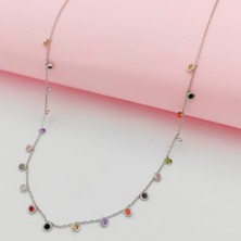 925 Gümüş Gümüş Zirkon Taşlı Sallanır Kolye 925 Ayar