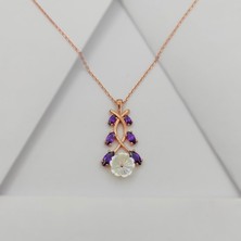 925 Gümüş Gümüş Taşlı Yaprak ve Beyaz Çiçek Model Kolye 925 Ayar