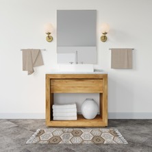 Banyo Paspası Mozaik Desenli Kahverengi Baskılı 50X80 Püsküllü Polyester Kaymaz Tabanlı Duş Paspası