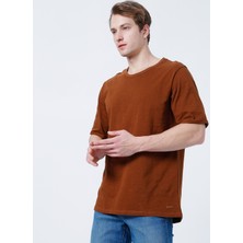 Lee Cooper Thomas Erkek %100 Pamuk Oversize Bisiklet Yaka T-Shirt Kiremit