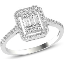 Söğütlü Silver Gümüş Beyaz Altın Rodyumlu Baget Taşlı Çizgili Üçlü Set
