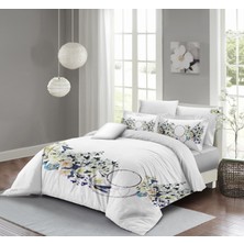 Monohome Beyaz Çiçekli Çift Kişilik Nevresim Takımı 3D Pamuk Saten