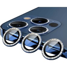 Dolia Apple iPhone 12 Pro Max Cl-06 Renkli Taşlı Tasarım Yüksek Çözünürlük Kamera Lens Koruyucu Mavi