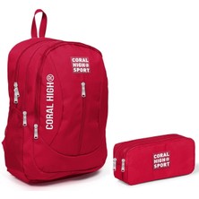 Coral High Sport Kırmızı Okul Çantası ve Kalemlik Seti - USB Soketli