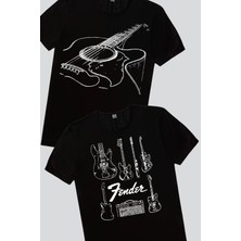 Rock&Roll Fender Gitar, Gitarımın Telleri Erkek Tişört 2'li Eko Paket