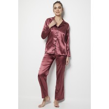 Doremi Miorre Kadın Uzun Kollu Önden Düğmeli Saten Pijama Takımı