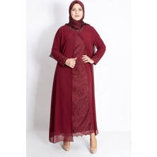 Modaviki Dantel Detaylı Şifon Abiye Bordo MDA2204