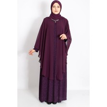 Modaviki Kolye Detaylı Pelerinli Simli Abiye Mürdüm MDA2214