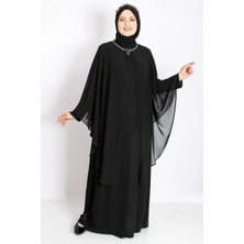 Modaviki Kolye Detaylı Pelerinli Simli Abiye Siyah MDA2214