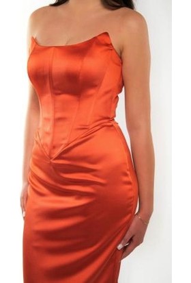 Glamsirius Saten Söz Nişan Elbisesi Orange Ipeksi Saten Özel Tasarım