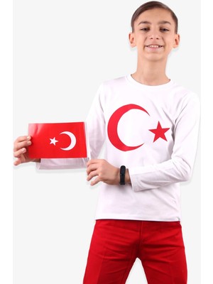 Dragora Bayrak Baskılı Uzun Kollu 23 Nisan 19 Mayıs 30 Ağustos 10 Kasım Süper Kalite Unisex Çocuk T-Shirt