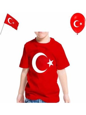 Dragora Bayrak Baskılı Kısa Kollu 23 Nisan 19 Mayıs 30 Ağustos 10 Kasım Süper Kalite Unisex Çocuk T-Shirt