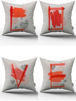 Cango Home Kırmızı Turuncu Modern Love Yazılı  Dijital Baskılı Kırlent Yastık Kılıfı Seti 4KMBS111
