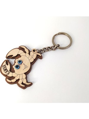 Hd Marketim Yengeç Anahtarlık Nazar Boncuklu Ahşap Çanta Süsü Dekor 10852