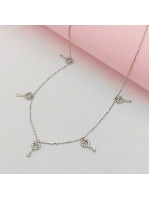 925 Gümüş Gümüş Kalpli Anahtar Model Sallantılı Kolye 925 Ayar