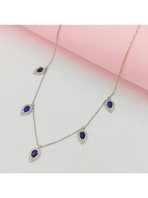 925 Gümüş Gümüş Damla Model Sallantılı Kolye 925 Ayar