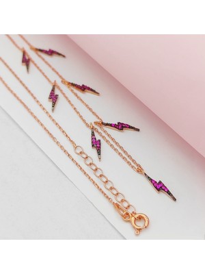 925 Gümüş Gümüş Şimşek Model Sallantılı Kolye 925 Ayar