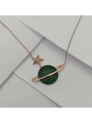 925 Gümüş Gümüş Satürn Gezegen Kolye 925 Ayar
