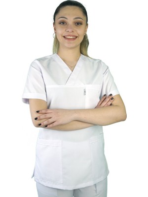 Hemşire Forma Tek Üst V Yaka  Alpaka Kumaş