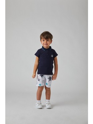 Çizgi Kids Erkek Çocuk Super W061 Baskılı Lacivert Lacoste Yıldız Baskılı Şort Ikili Takım