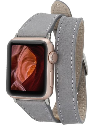 Bouletta Apple Watch Uyumlu Deri Kordon 42-44-45MM Slim Double Tour Qua Rst9 Gri