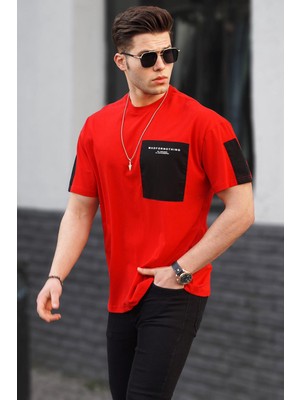 Kırmızı Cep Detaylı Basic Erkek Tişört