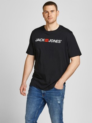 Jack & Jones 2YETSBS32580  12184987 On  Buyuk Beden 0 Yaka Kısa Kol Tshirt Siyah