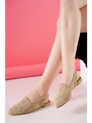 Aymood Kadın Arkası Açık Örgü Babet Düz Tabanlı Tekstil Malzemeden Şık Tasarım