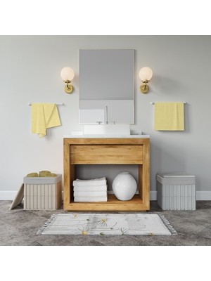 Banyo Paspası Papatya Desenli Dijital Baskılı 50X80 Püsküllü Polyester Kaymaz Tabanlı Duş Paspası