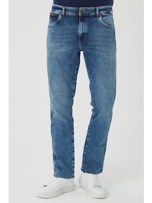 Wrangler Erkek Texas  Mavi Straight Fit Normal Bel Düz Paça Esnek Jean Pantolon