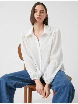 Koton Kadın Balon Kol Fırfırlı Yaka Gömlek