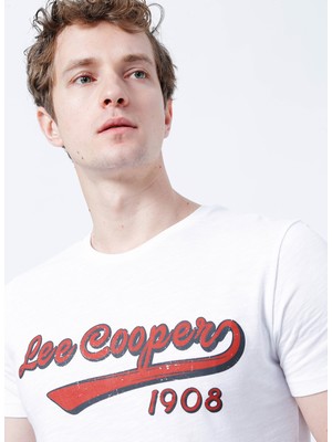 Lee Cooper Bisiklet Yaka Slim Fit Baskılı Beyaz Erkek T-Shirt - 222 LCM 242026 Hardy