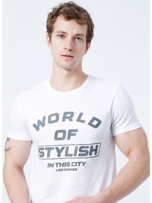 Lee Cooper Stylish Erkek Bisiklet Yaka T-Shirt Beyaz
