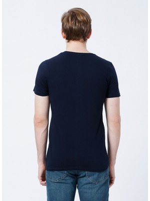 Lee Cooper Bisiklet Yaka Slim Fit Baskılı Lacivert Erkek T-Shirt - 222 LCM 242065 London Logo