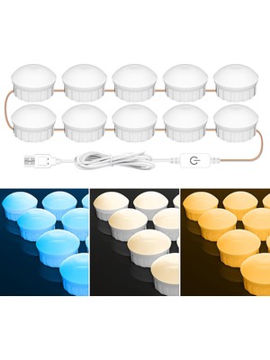 Puluz 10 Led Usb Üç Renkli Karartma Aynası Ön Işık Beyaz (Yurt Dışından)