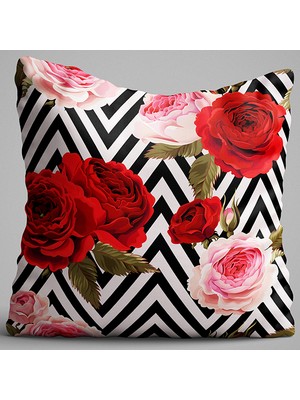 Cango Home Kırmızı Pembe Çiçek Desenli Dijital Baskılı Çift Taraflı Kırlent Kılıfı - OTYK471-CT
