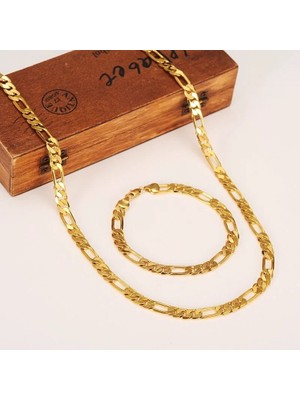 Rıza Unisex Altın Kaplama Bileklik Kolye Seti