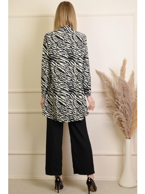 Pınkmark Kadın Siyah Beyaz Zebra Desenli Gömlek Siyah Pantolon Takım PMTK25463