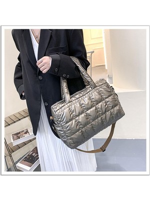 Surjion Kadınlar Kış Sıcak Aşağı Omuz Çantası Çanta Cüzdan Trendy Crossbody Çanta Şampanya