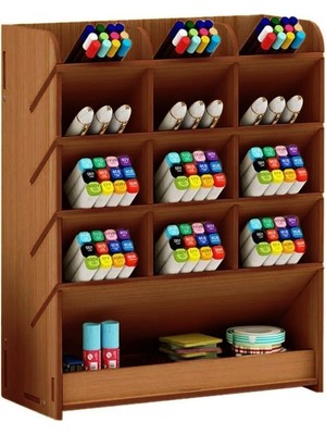 Notpa Çapraz 12 Bölmeli Masaüstü Kalemlik Organizer Ofis Düzenleyici Hediyelik Kalemlik (Ceviz) Montajı Yapılmış Ürün